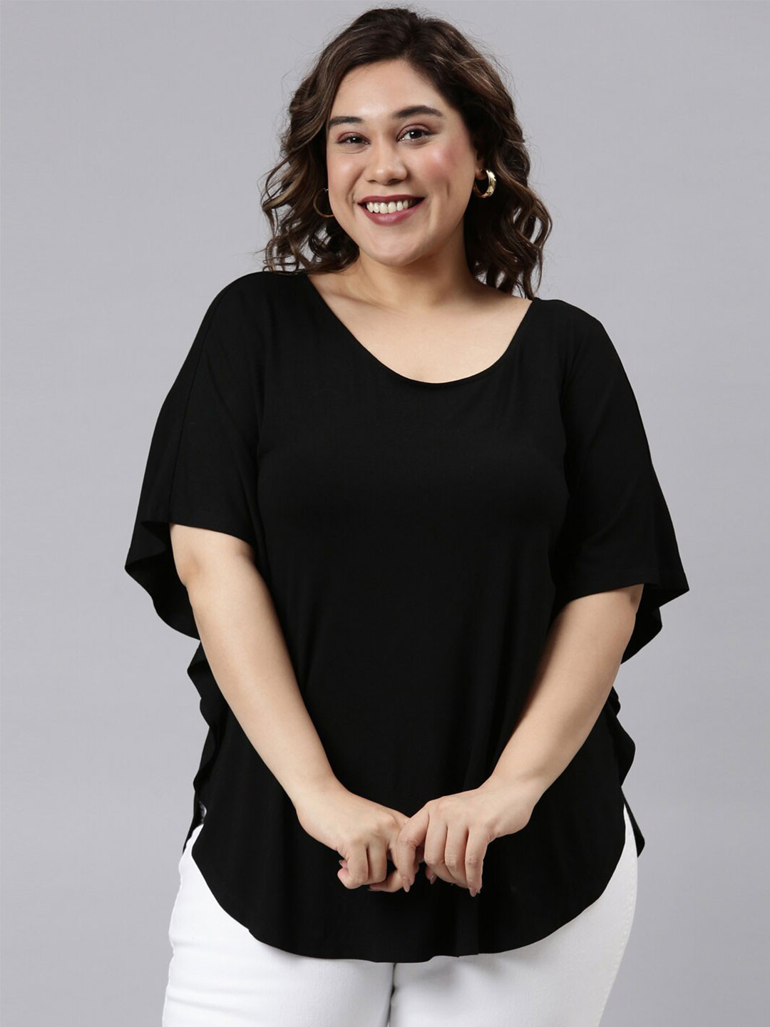 The Pink Moon  Women Basic Black Kaftan Top