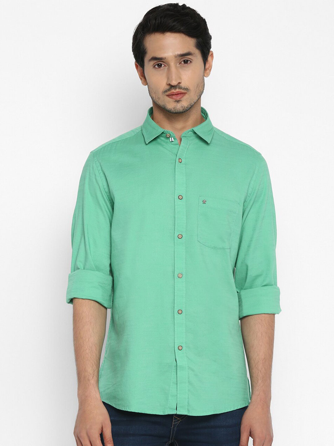 Turtle Men Sea Green Slim Fit Semiformal Shirt