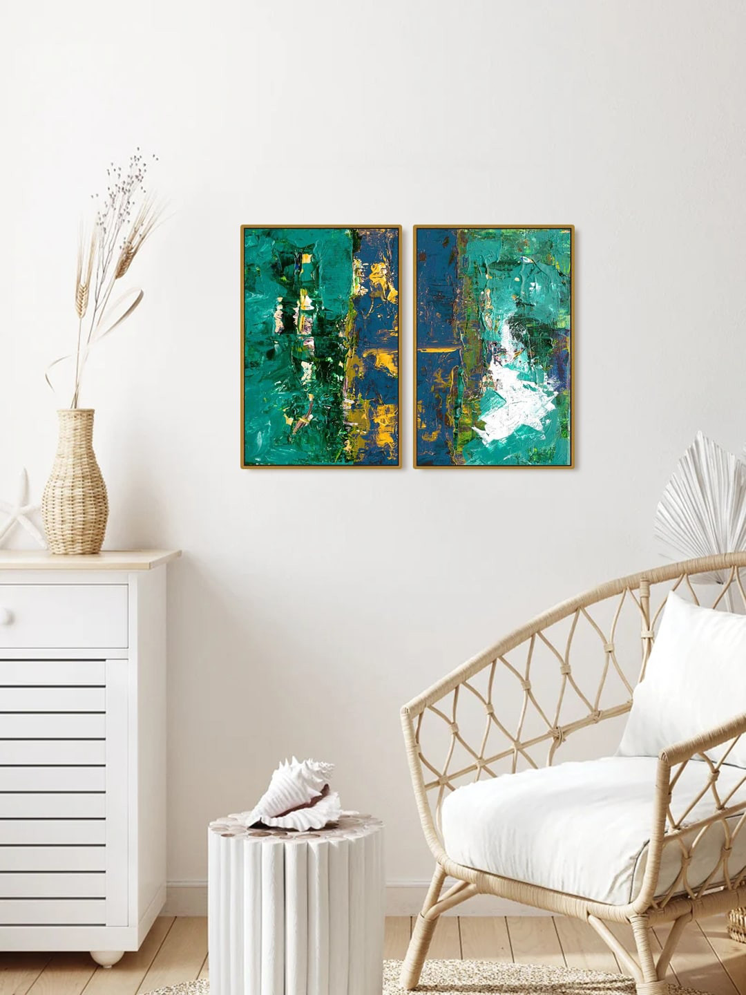 999Store Green MDF 2 Pcs Wall Living Room Rectangle Potrait Paintings Wall Art -18 x 24In