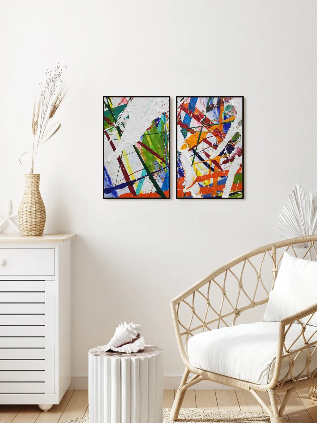999Store Set Of 2 Blue & Red Printed Landscape Abstract Painting Wall Art
