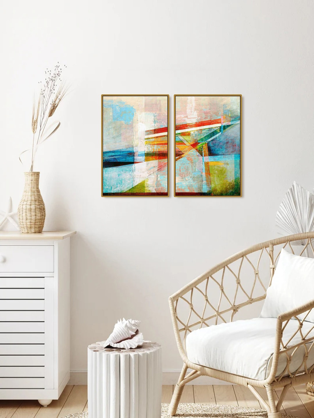 999Store Set Of 2 Blue & Green Abstract Painting Wall Art