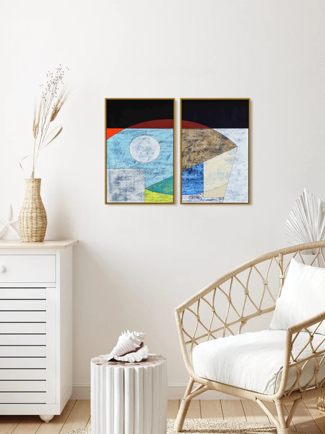 999Store Blue MDF 2 Pcs Wall Living Room Rectangle Landscape Paintings Wall Art -24 x 18In