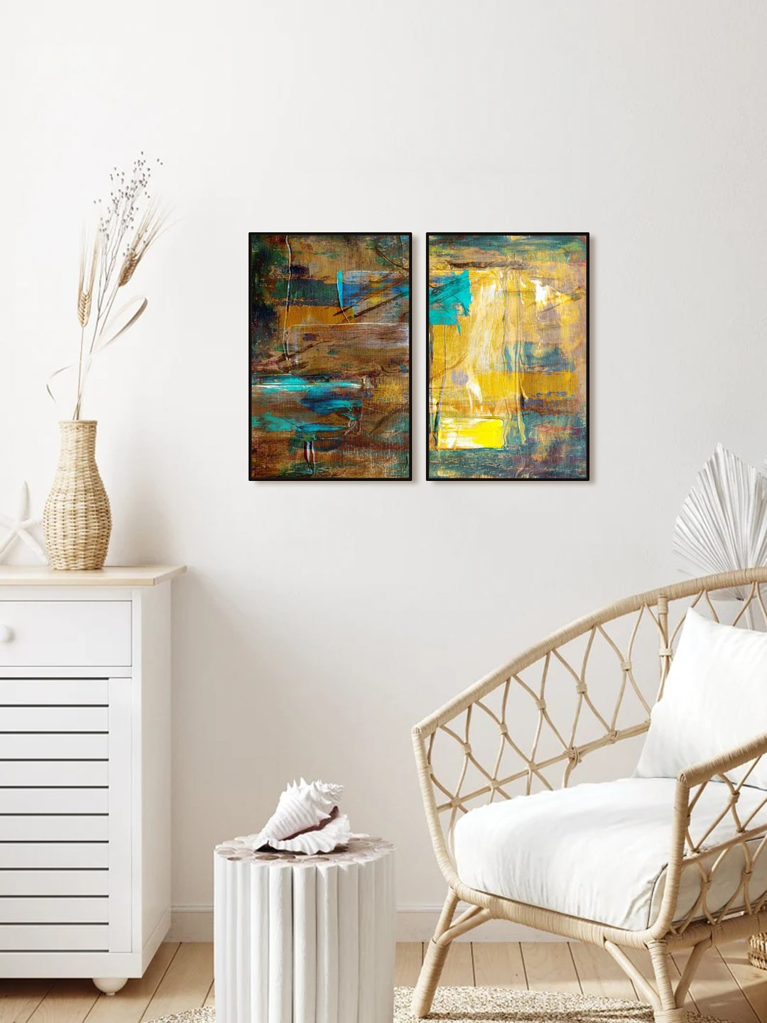 999Store Set Of 2 Brown Printed Landscape Abstract Painting Wall Art