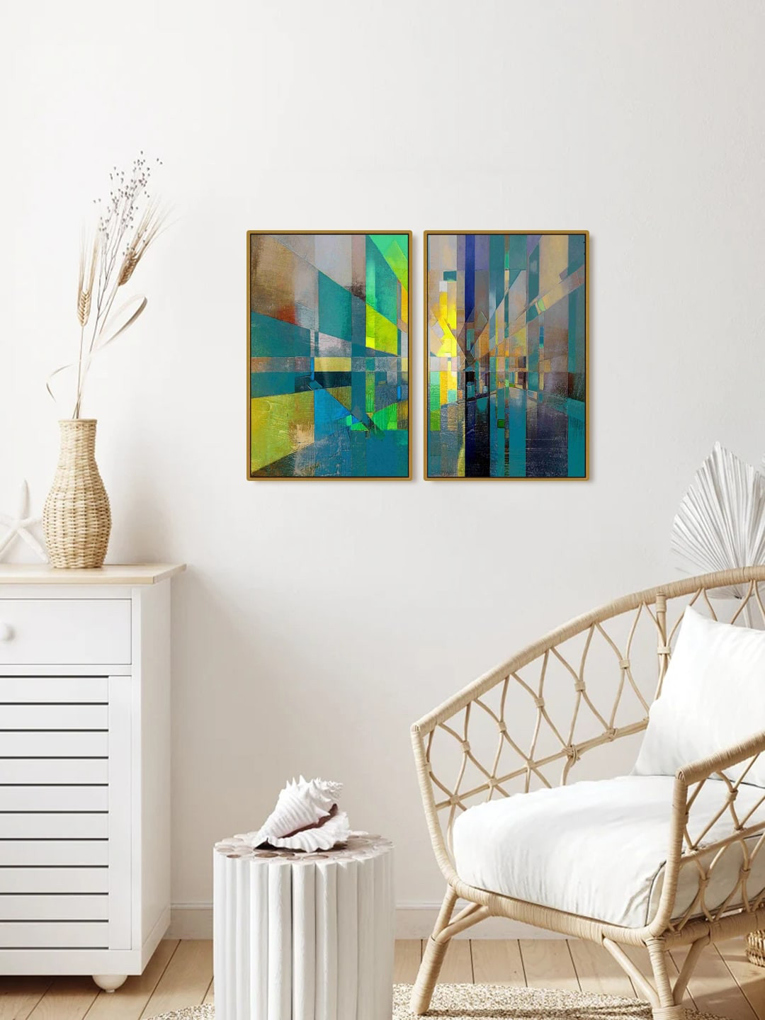 999Store 2 Piece Abstract Printed Rectangle Paintings Wall Art - 18x12In