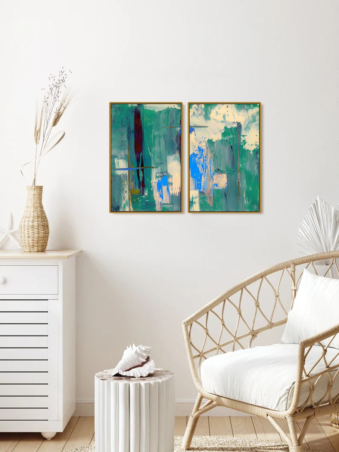 999Store Abstract Modern Painting Wood 2 Piece Rectangle Paintings Wall Art-23.6 x 17.7In