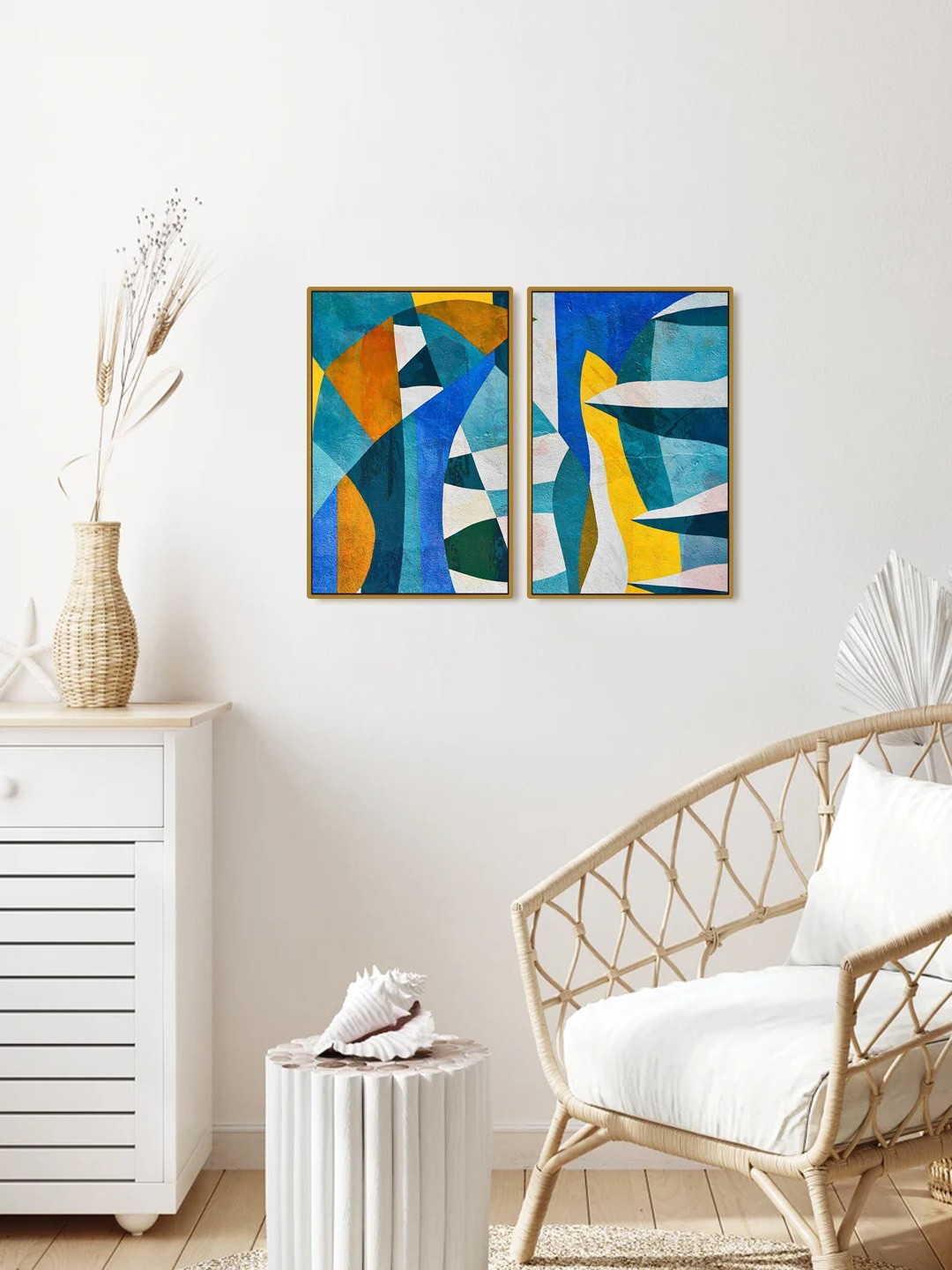 999Store Blue MDF 2 Pcs Wall Living Room Rectangle Paintings Wall Art -23.62 x 17.72In