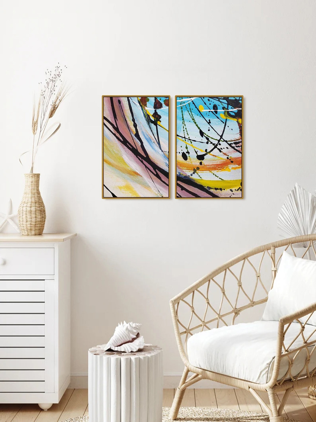999Store Set Of 2 Blue & Black Abstract Painting Frame Wall Art