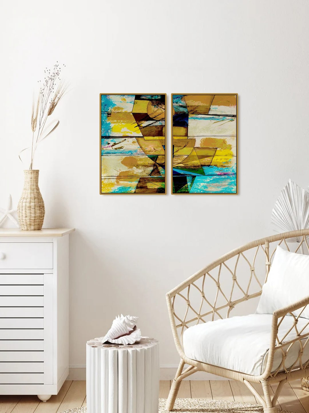 999Store Set Of 2 Brown Printed Landscape Abstract Painting Wall Art