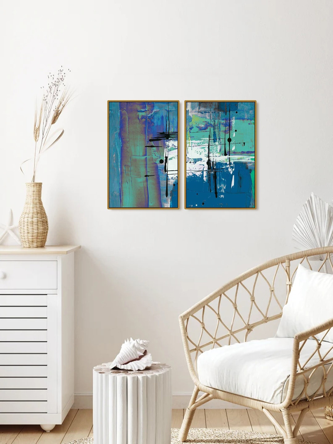 999Store Set Of 2 Blue & Green Wall Painting