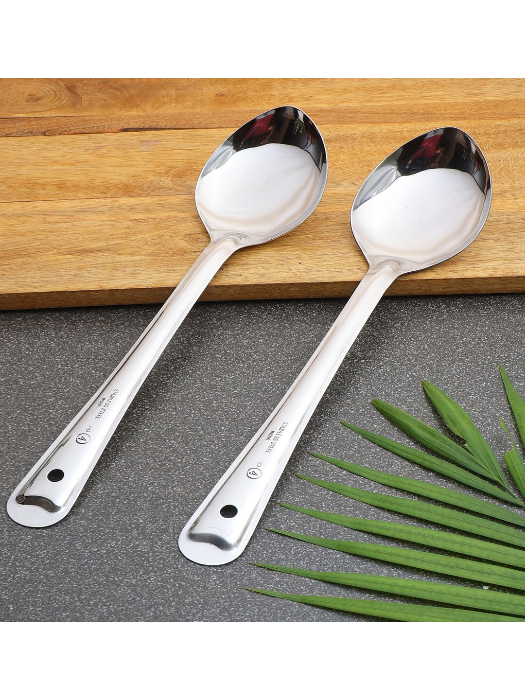 ZEVORA Set of 2 Silver-Toned Stainless Steel Serving Spoon