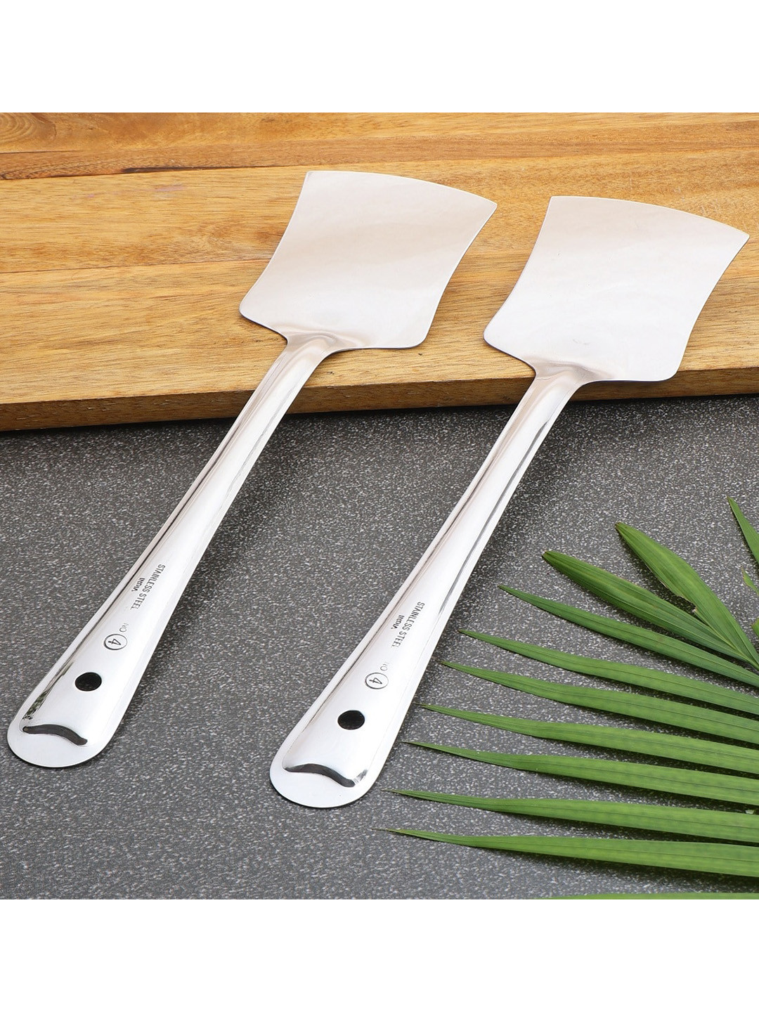 ZEVORA Set Of 2 Silver-Toned Stainless Steel Spatula Kitchen Tools