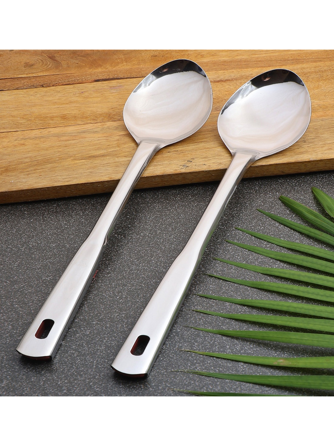 ZEVORA Set of 2 Silver-Toned Stainless Steel Serving Spoons