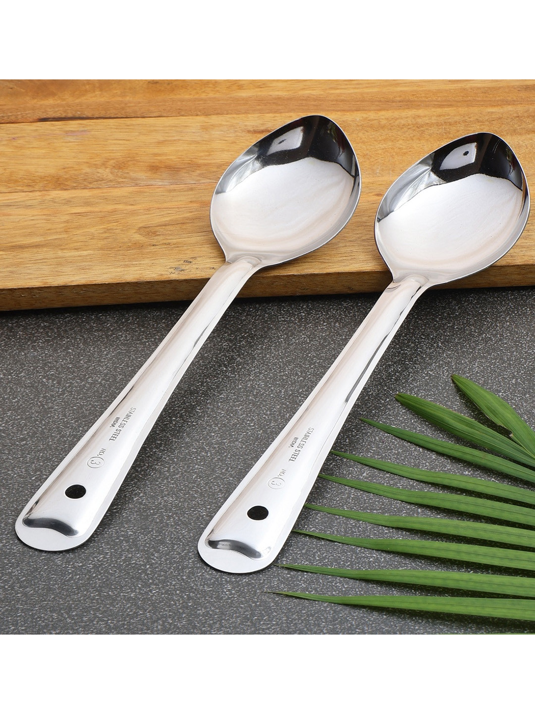 ZEVORA Set Of 2 Silver Solid Stainless-Steel Serving Spoon