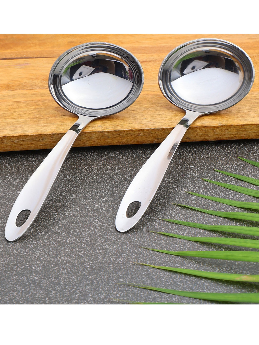 ZEVORA Set Of 2 Silver Toned Stainless Steel Serving Ladles