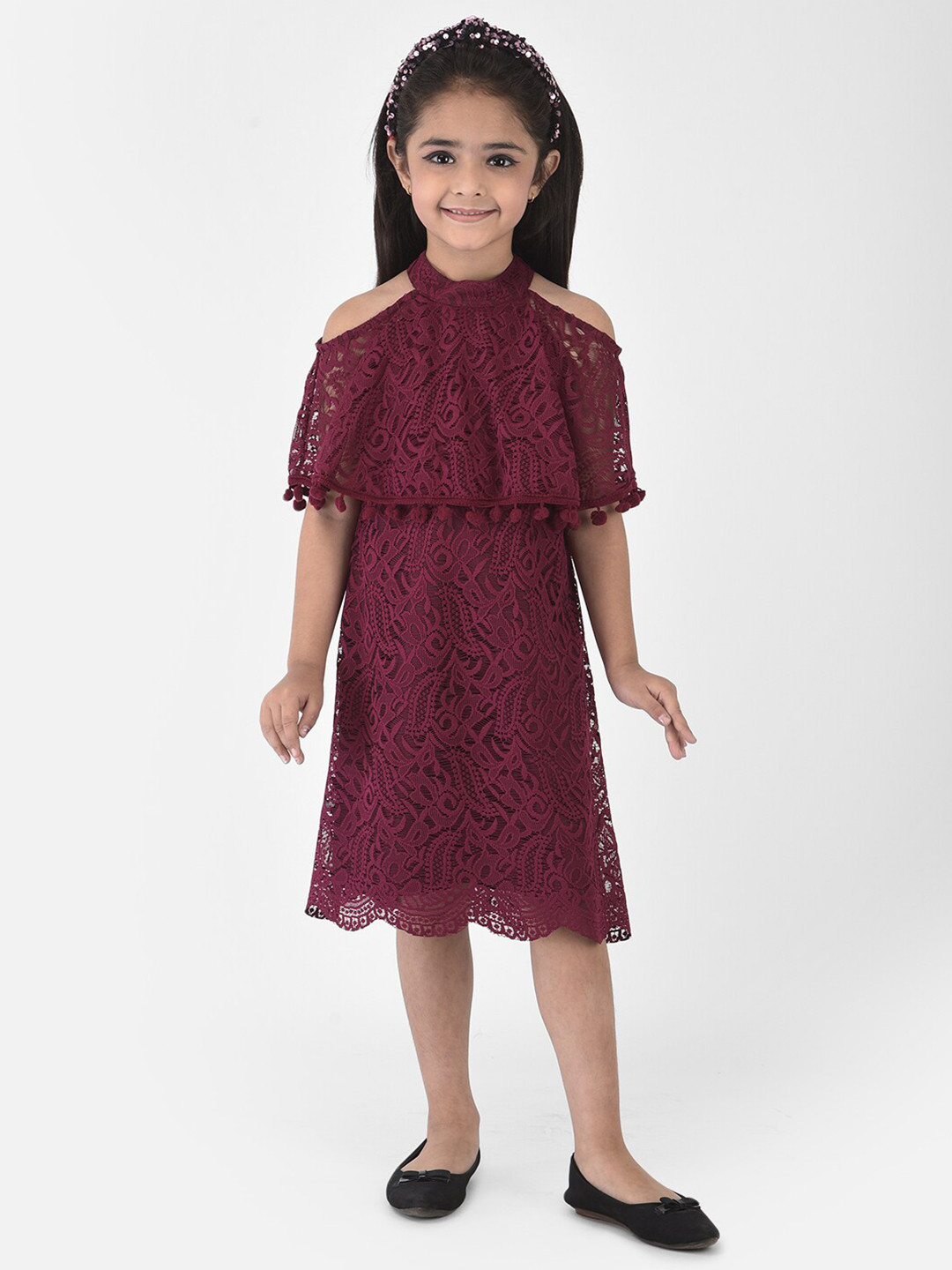 Eavan Burgundy Lace A-Line Midi Dress