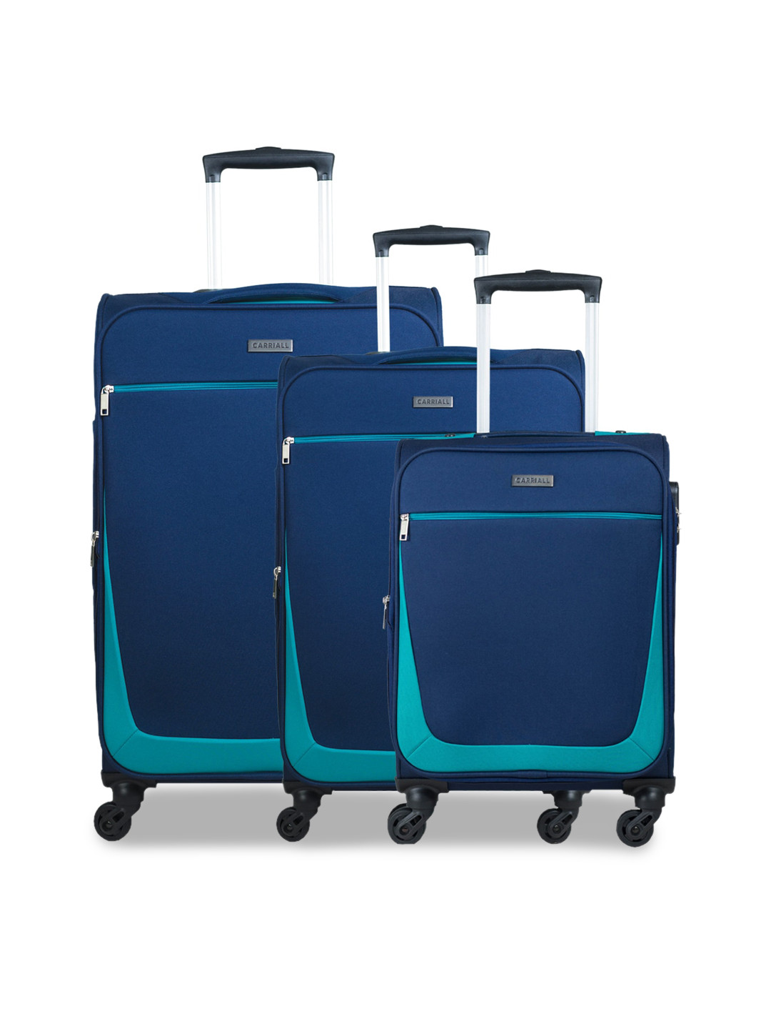 CARRIALL Set of 3  Navy Blue & Green Solid Soft Sided Trolley Bag
