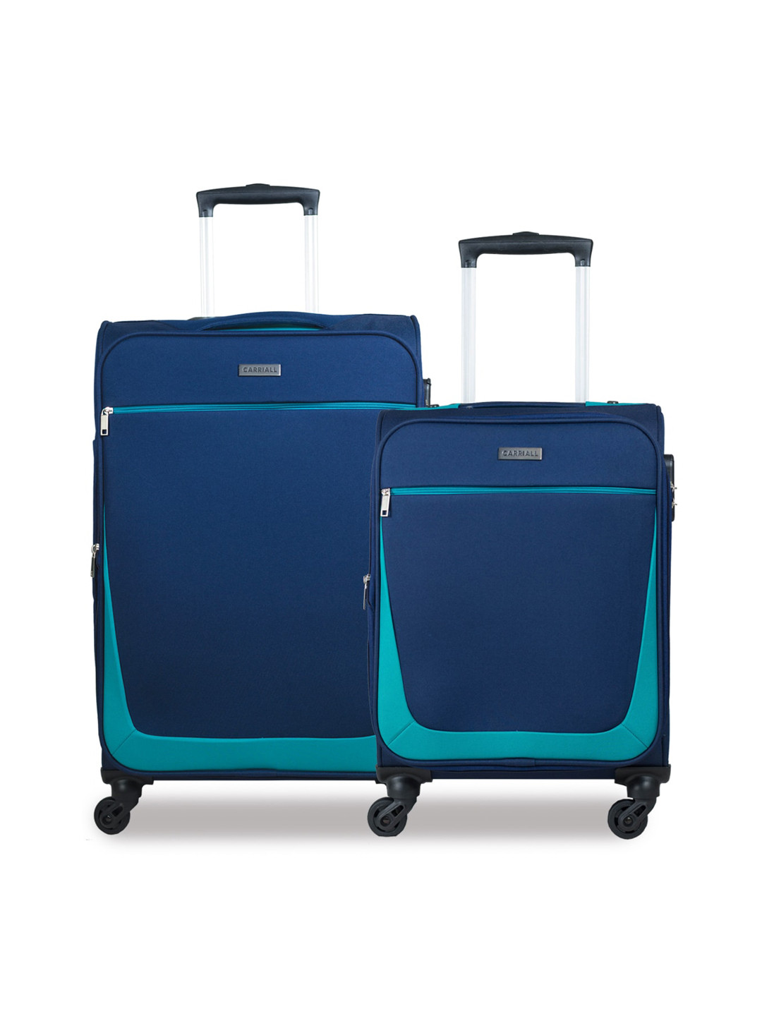 CARRIALL Adults Set of 2 Navy Blue & Green Solid Soft Sided Trolley Bag