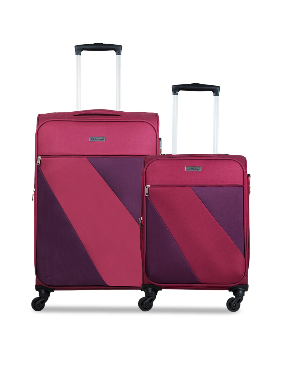 CARRIALL Set Of 2 Red & Purple Colourblocked Soft-Sided Trolley Bags