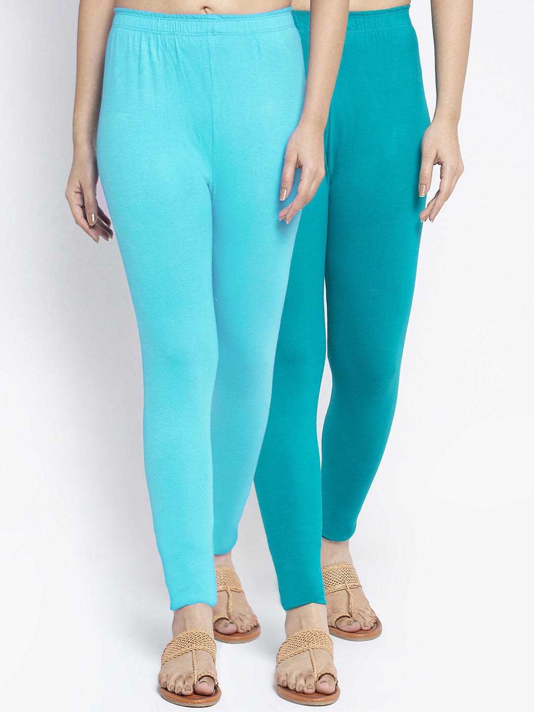Jinfo Women Pack Of 2 Blue & Teal Ankle-Length Leggings