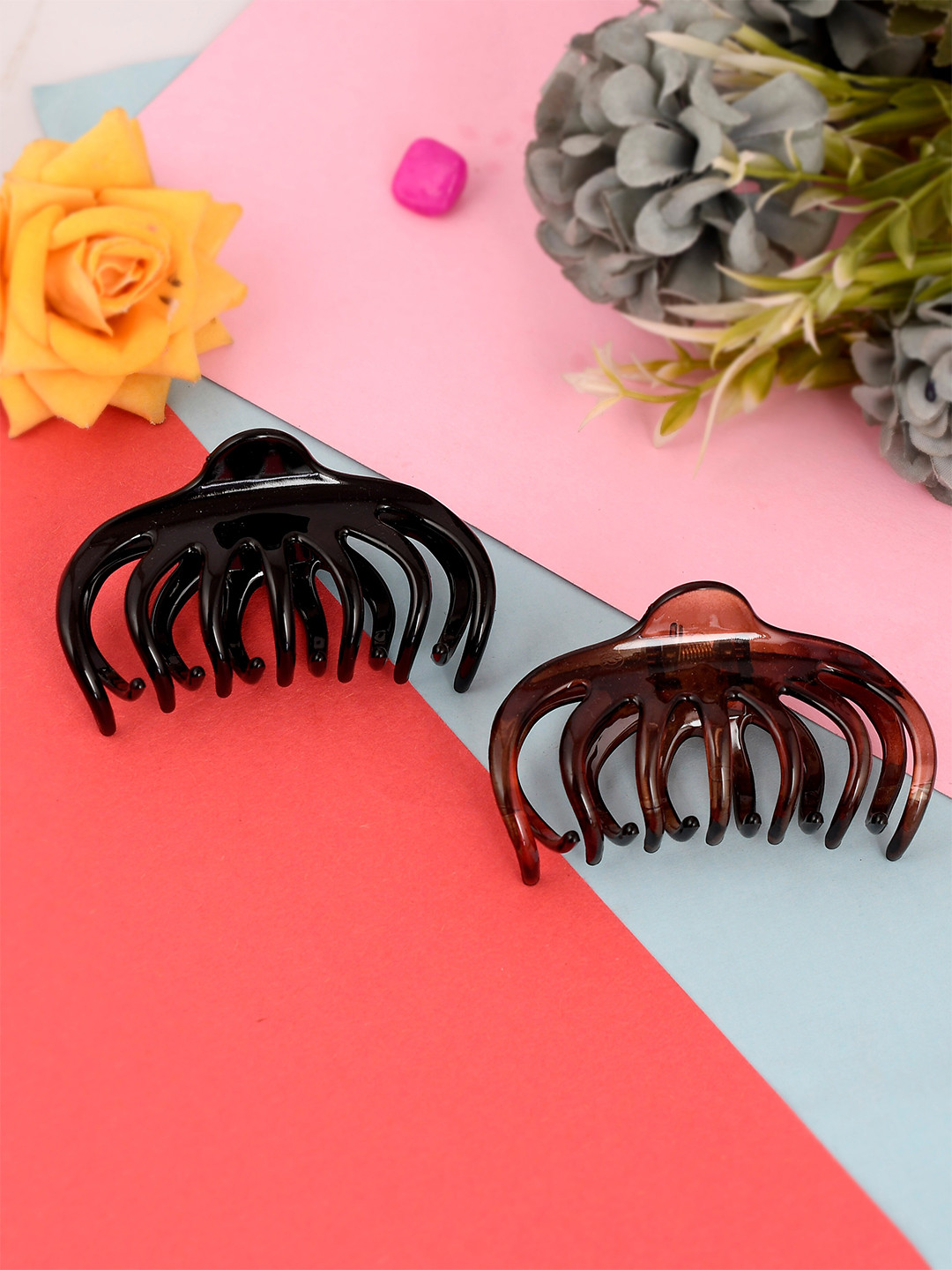 Silvermerc Designs Women Black & Brown Set of 2 Claw Clip