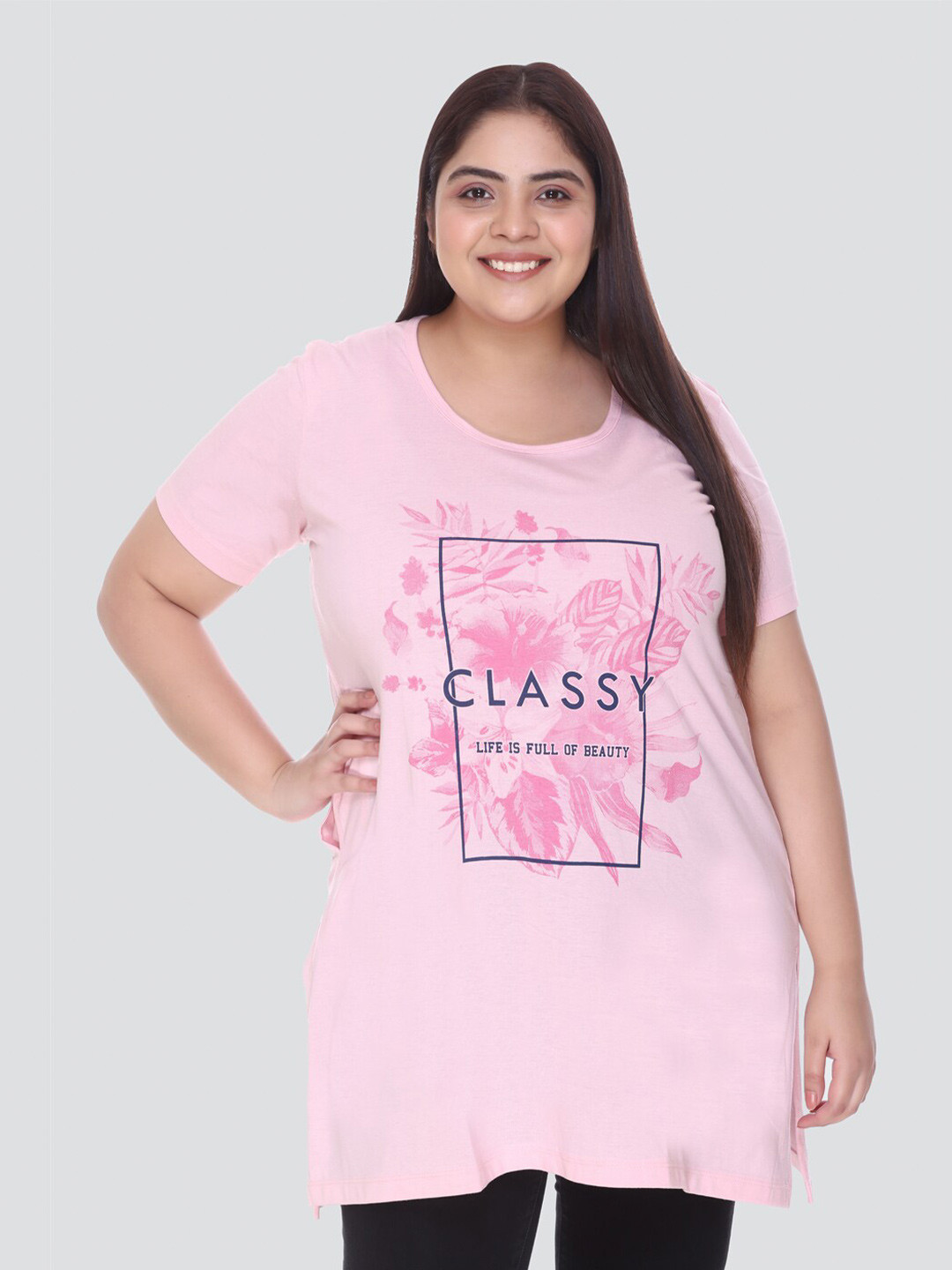 CUPID Pink Cotton Long Top With Pocket