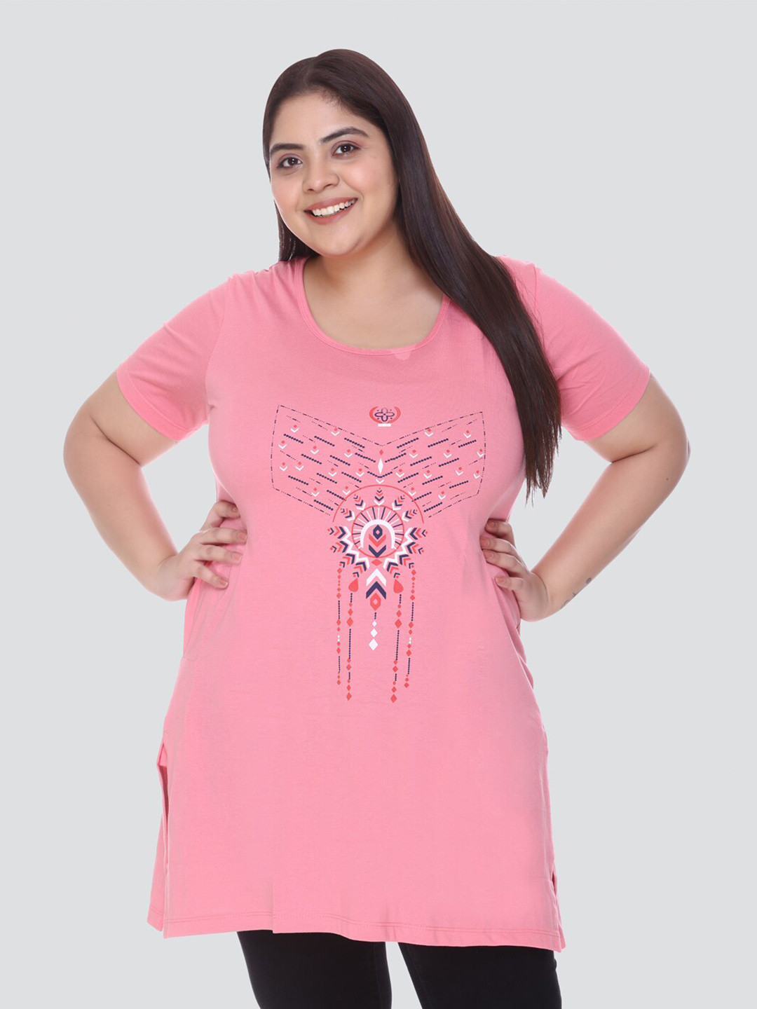CUPID Pink Cotton Long Top With Pocket