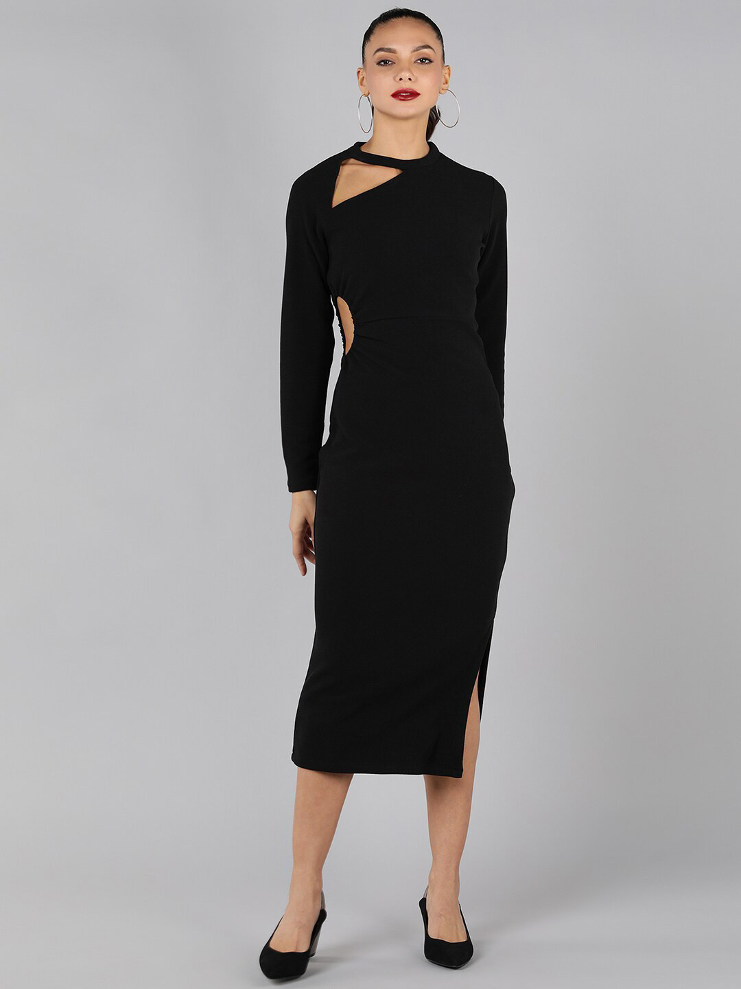 Golden Kite Black Bodycon Midi Dress
