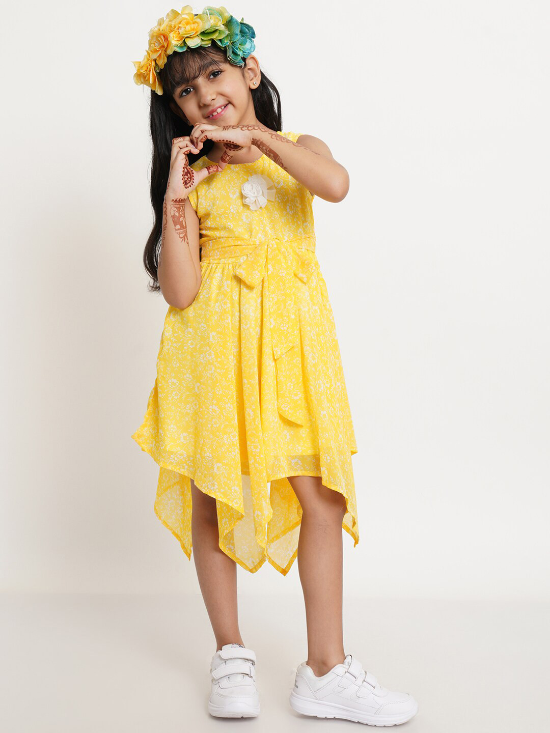 Creative Kids Yellow Floral Ruffle Midi Dress