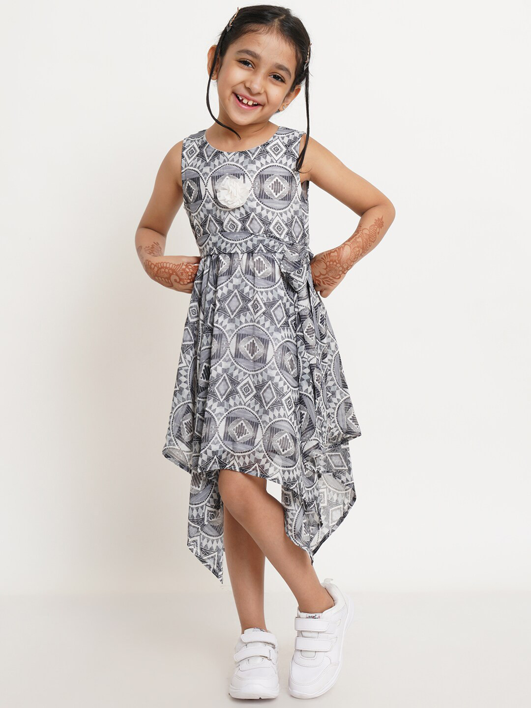 Creative Kids White Ethnic Motifs Georgette Dress