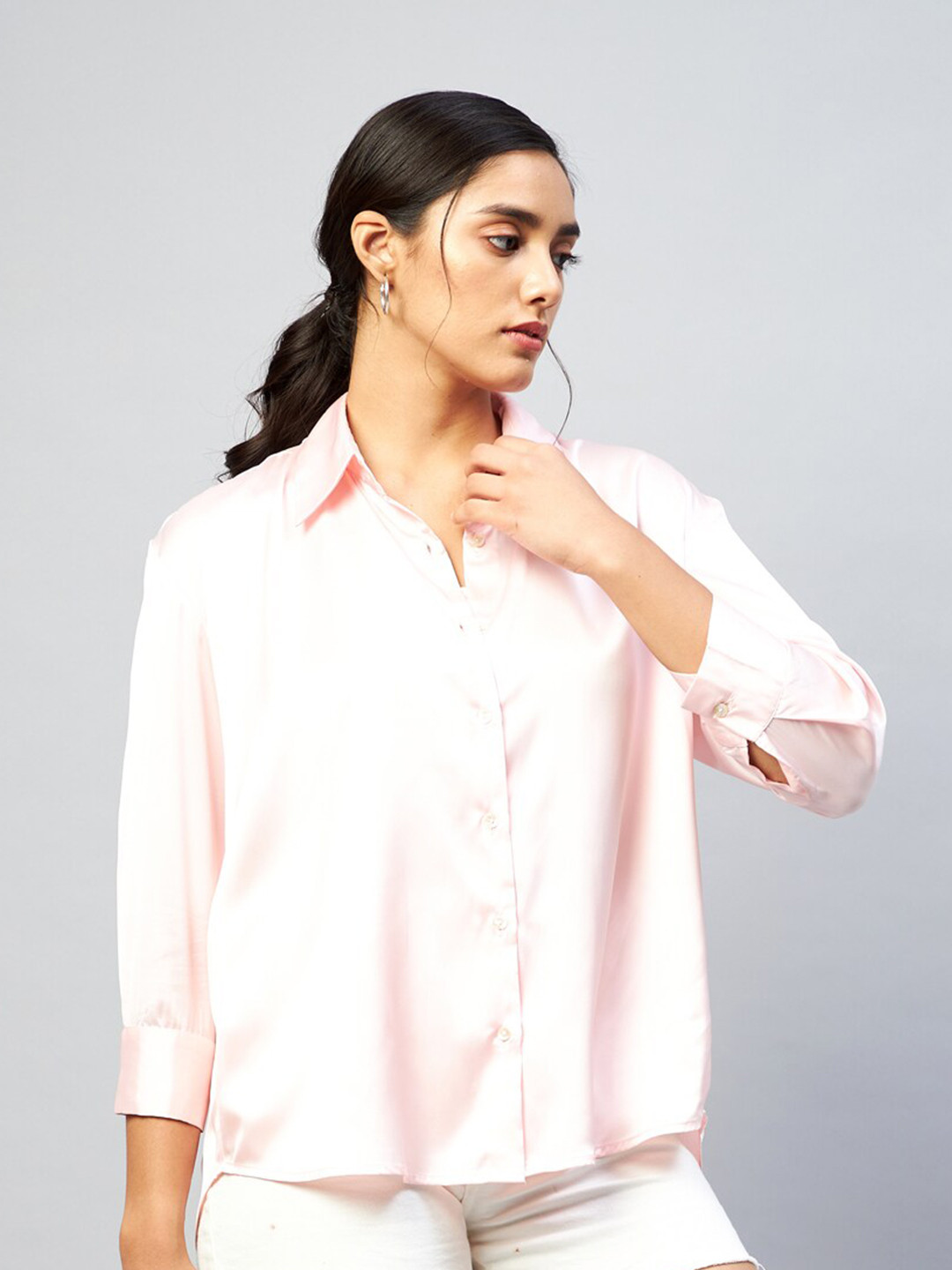 DELAN Women Pink Relaxed Boxy Casual Shirt