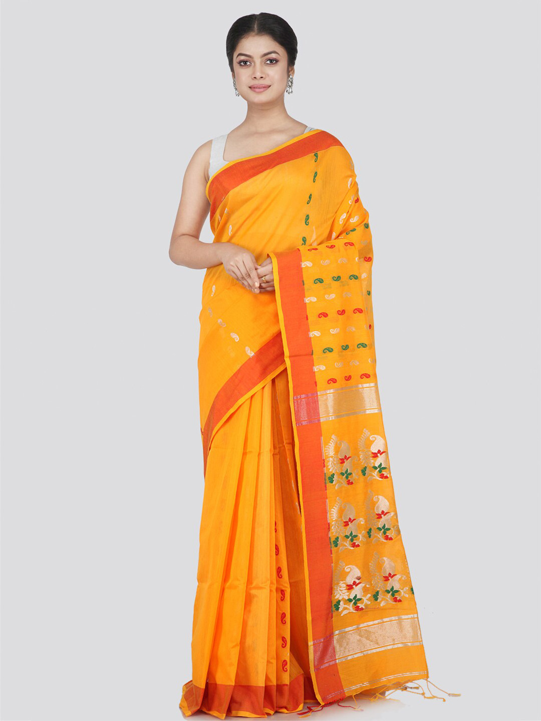 PinkLoom Yellow & Red Floral Saree