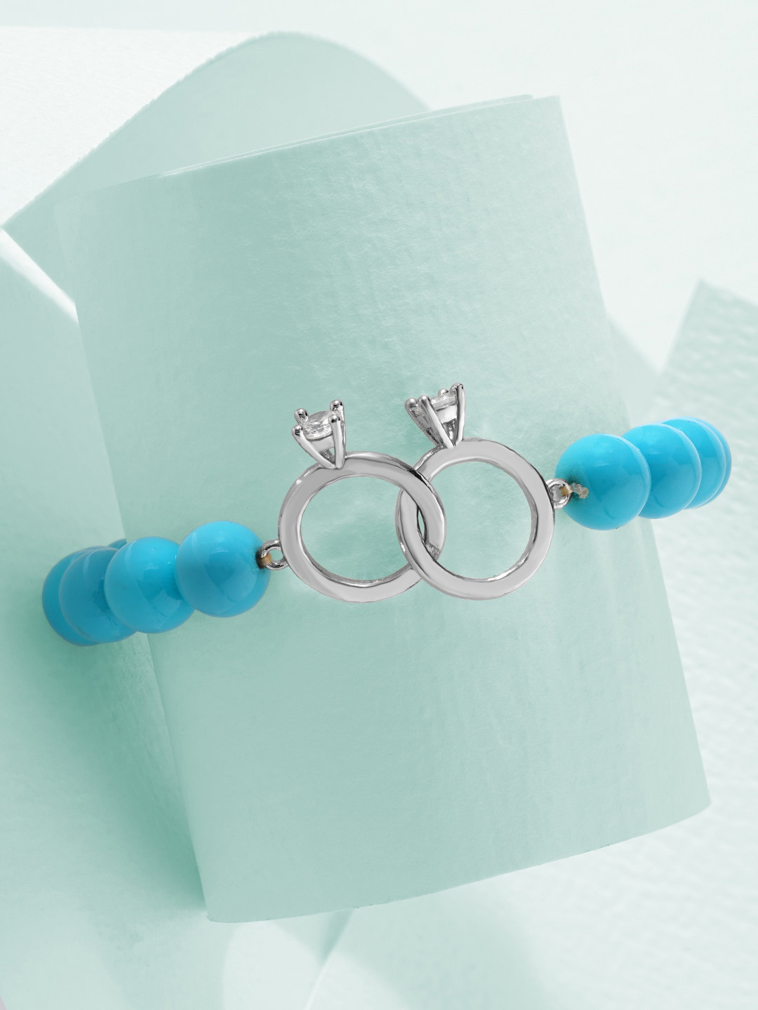 MINUTIAE Women Silver-Toned & Turquoise Blue Brass Turquoise Handcrafted Silver-Plated Bracelet