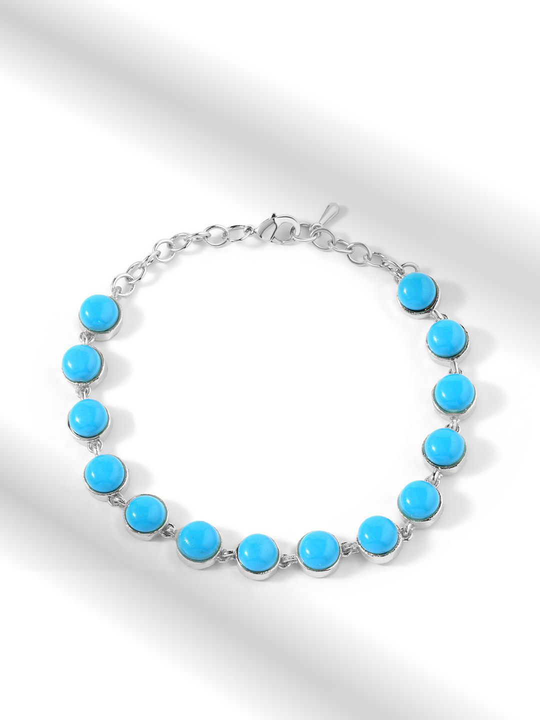 MINUTIAE Women Silver-Toned & Turquoise Blue Brass Turquoise Handcrafted Silver-Plated Link Bracelet