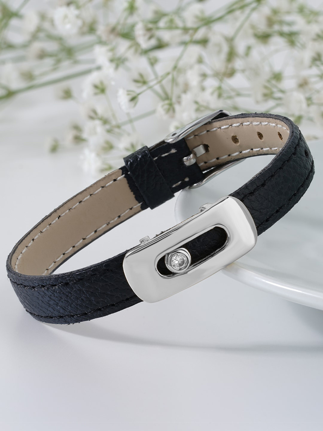 MINUTIAE Women White Gold Plated Floating Crystals Bracelet