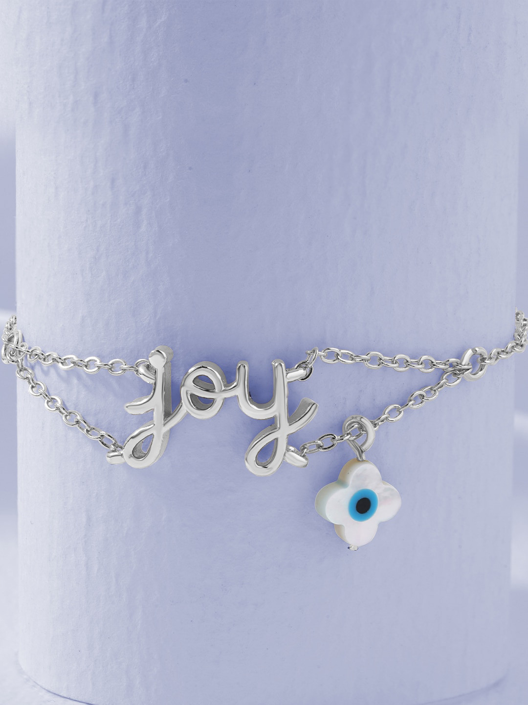 MINUTIAE Women Silver-Toned & Blue Brass Mother of Pearl Handcrafted Silver-Plated Charm Bracelet
