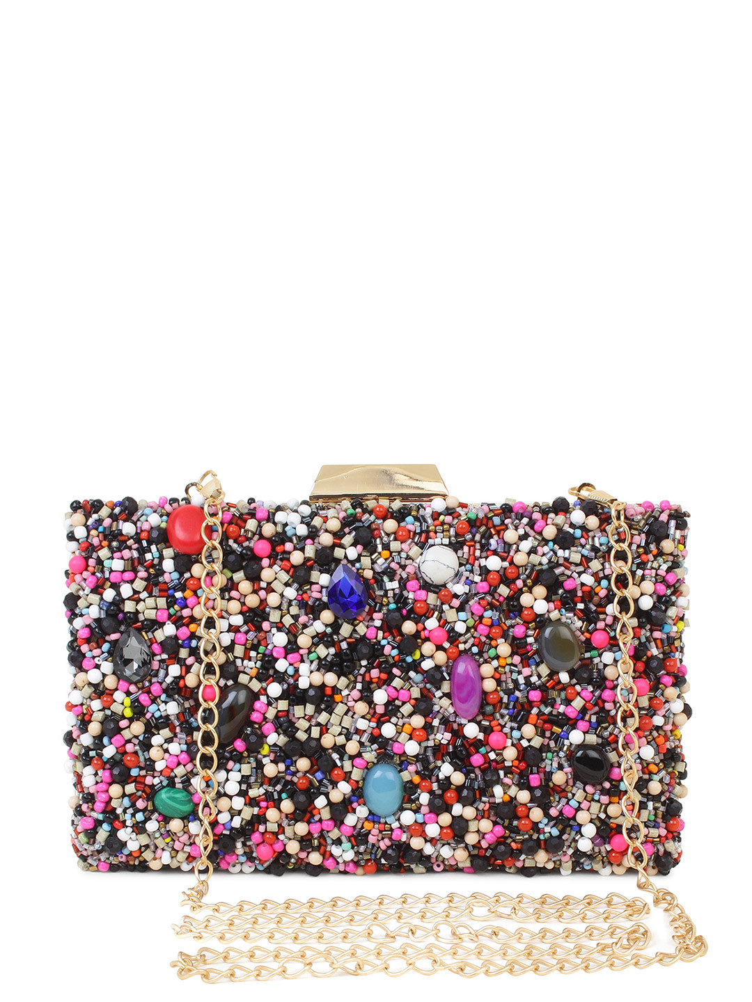 Spice Art Grey & Gold-Toned Embellished Box Clutch