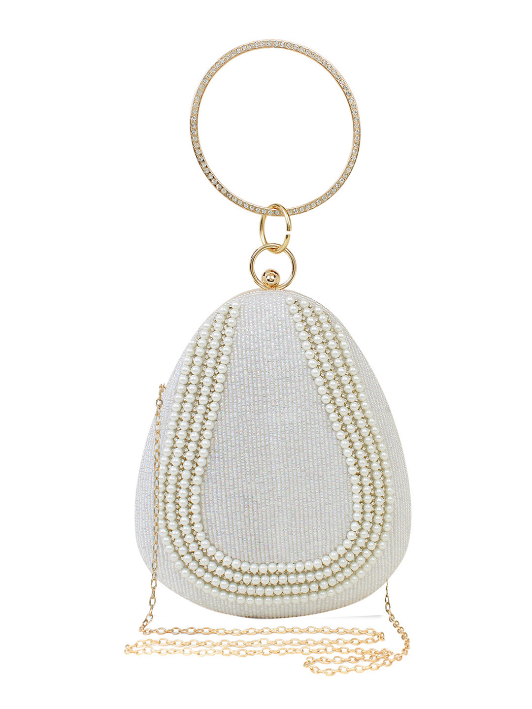 Spice Art  Women White Embellished Box Clutch