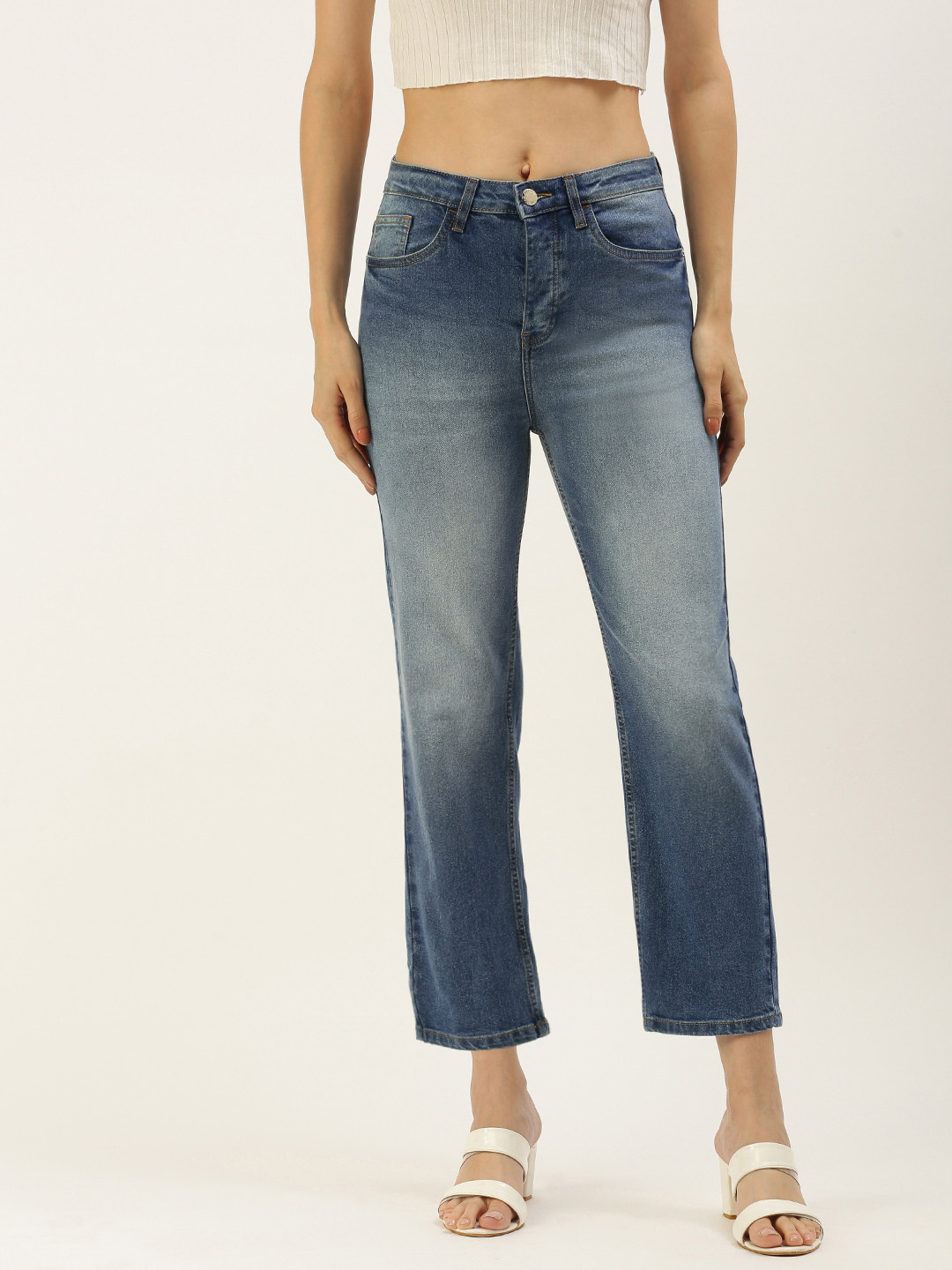 FOREVER 21 Women Blue Heavy Fade Stretchable Jeans