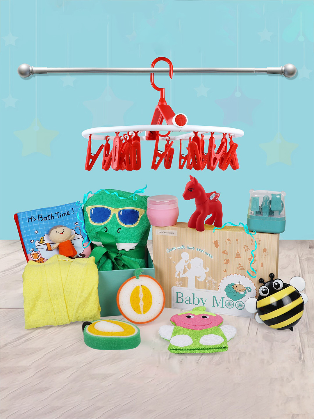 Baby Moo Infant Set Of 11 Multicolored Self Design Bathing Essentials