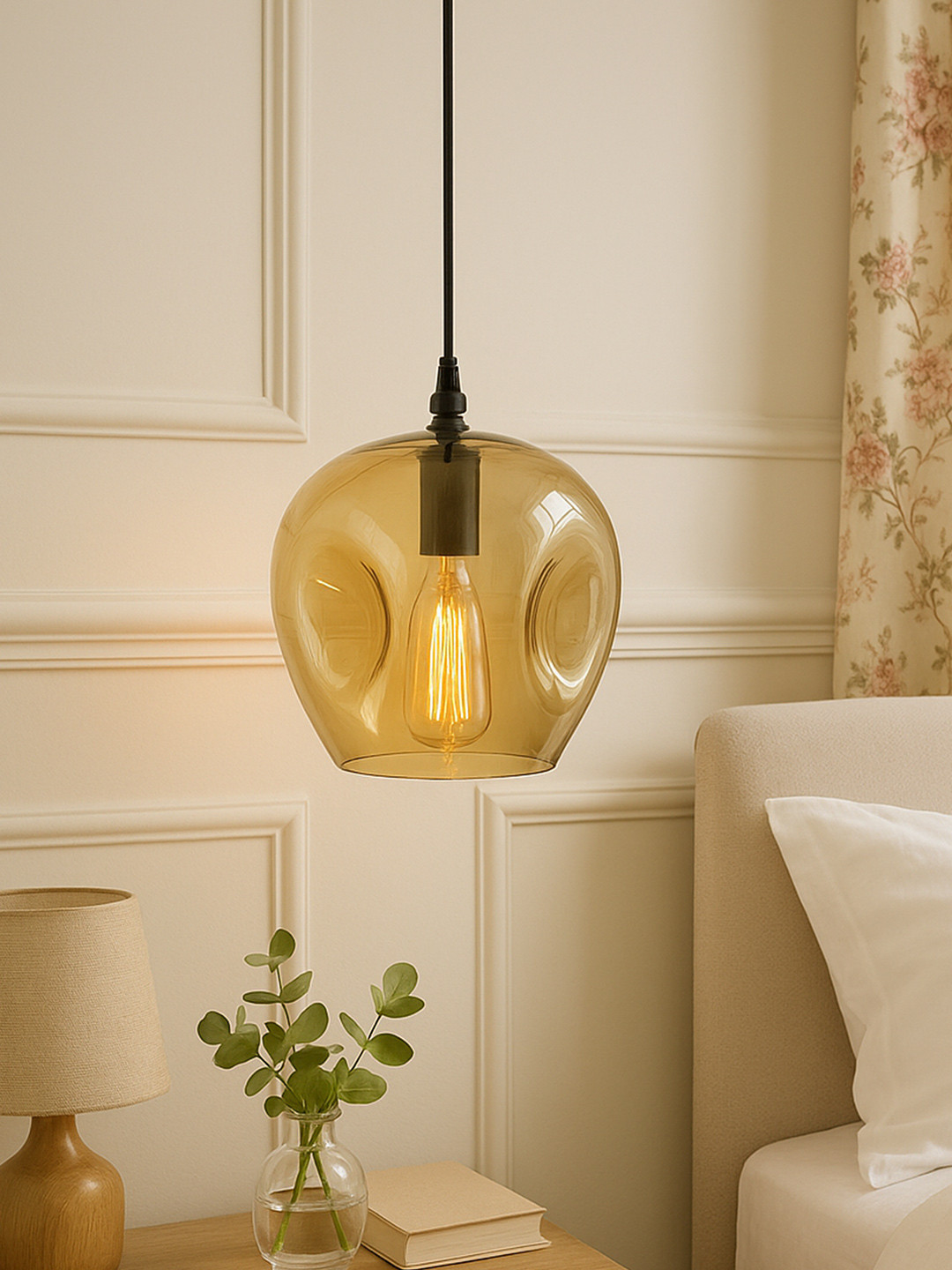 Homesake Adults Beige Pendant Light Blown Glass Modern Ceiling Lamp