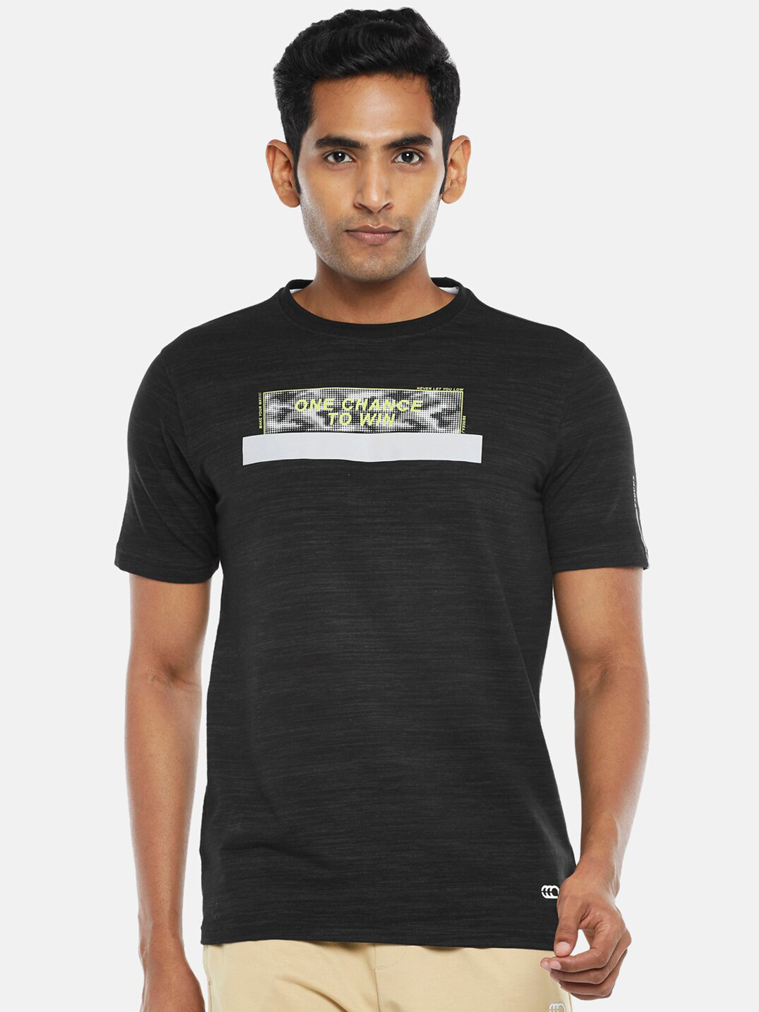 Ajile by Pantaloons Men Black Typography Printed Raw Edge Slim Fit T-shirt