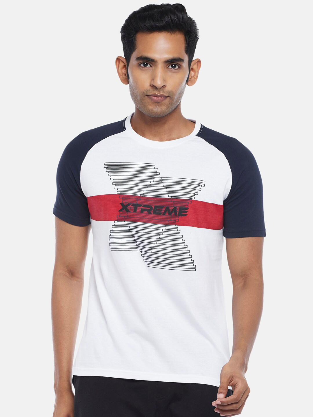 Ajile by Pantaloons Men White & Navy Blue Typography Printed Slim Fit T-shirt