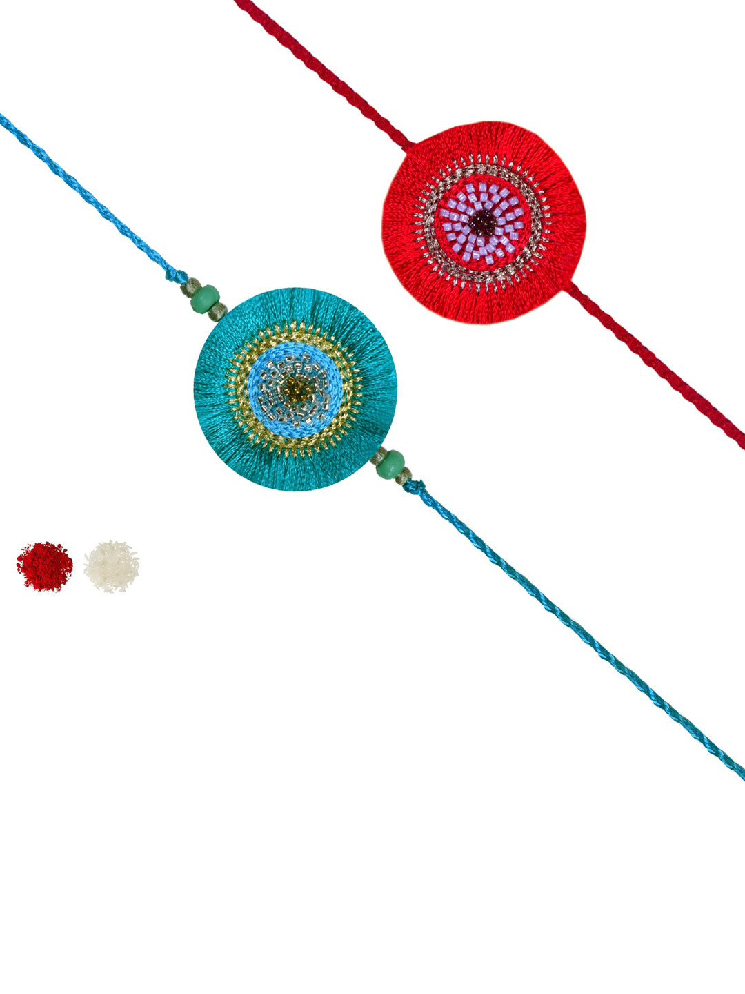MASQ Set Of 2 Red & Teal Blue Beaded Rakhi
