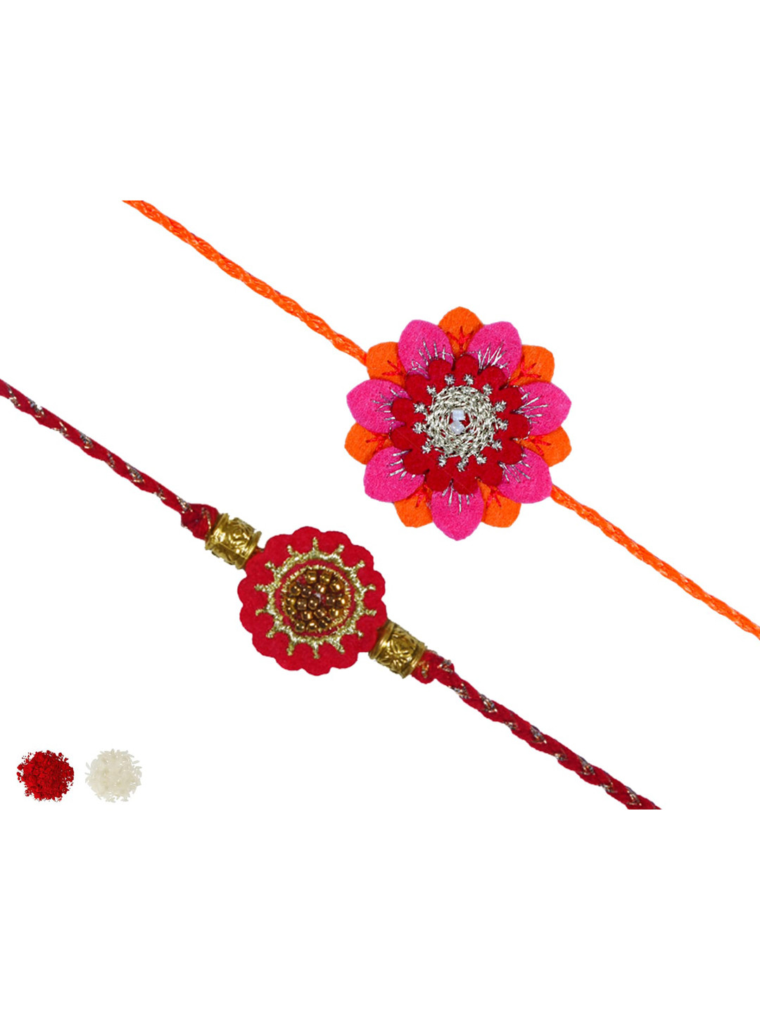 MASQ Men Set Of 2 Pink & Red Thread Rakhi With Roli-Chawal