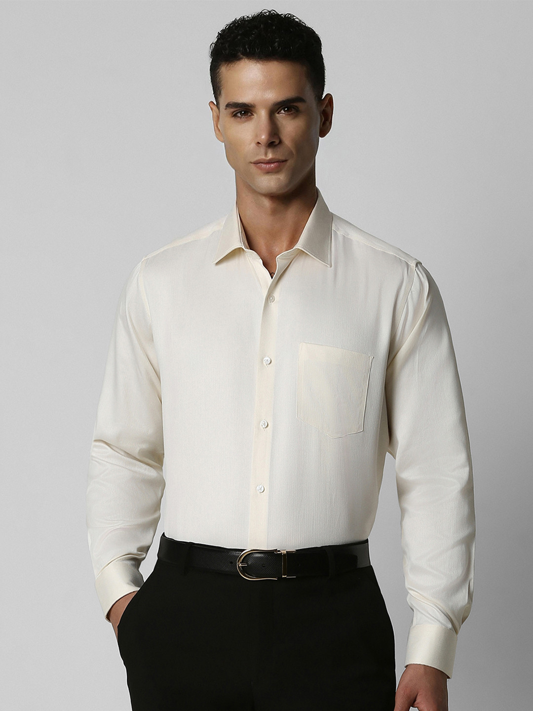 Van Heusen Men Yellow Custom Fit Formal Pure Cotton Shirt