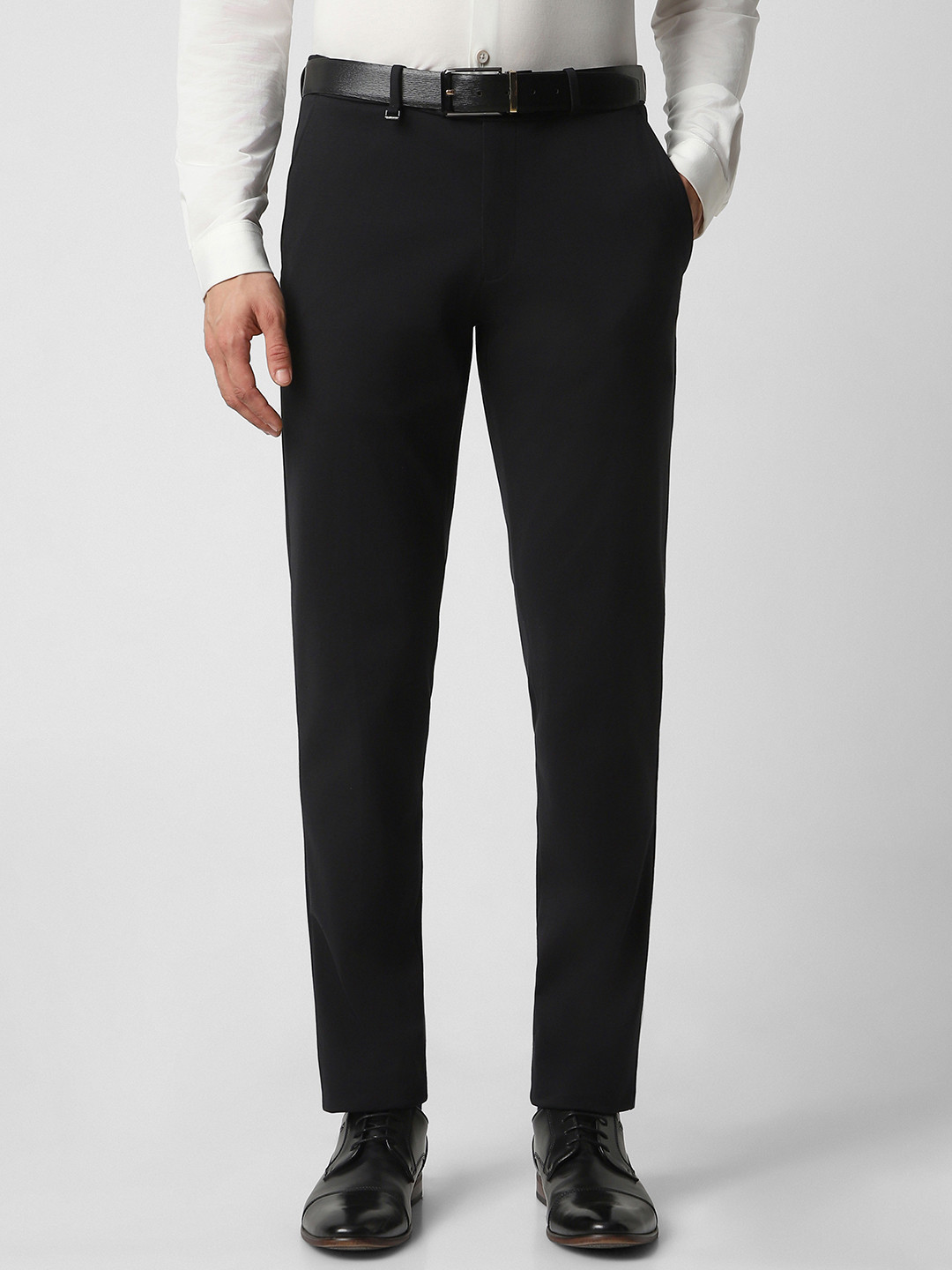 Van Heusen Men Black Solid Ultra Slim Fit Wrinkle Free Formal Trousers