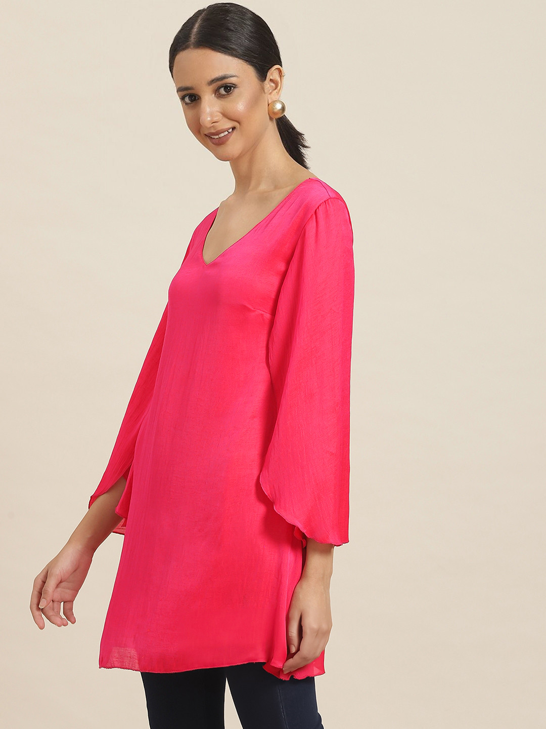 Qurvii Pink Solid Styled Back A-Line Dress