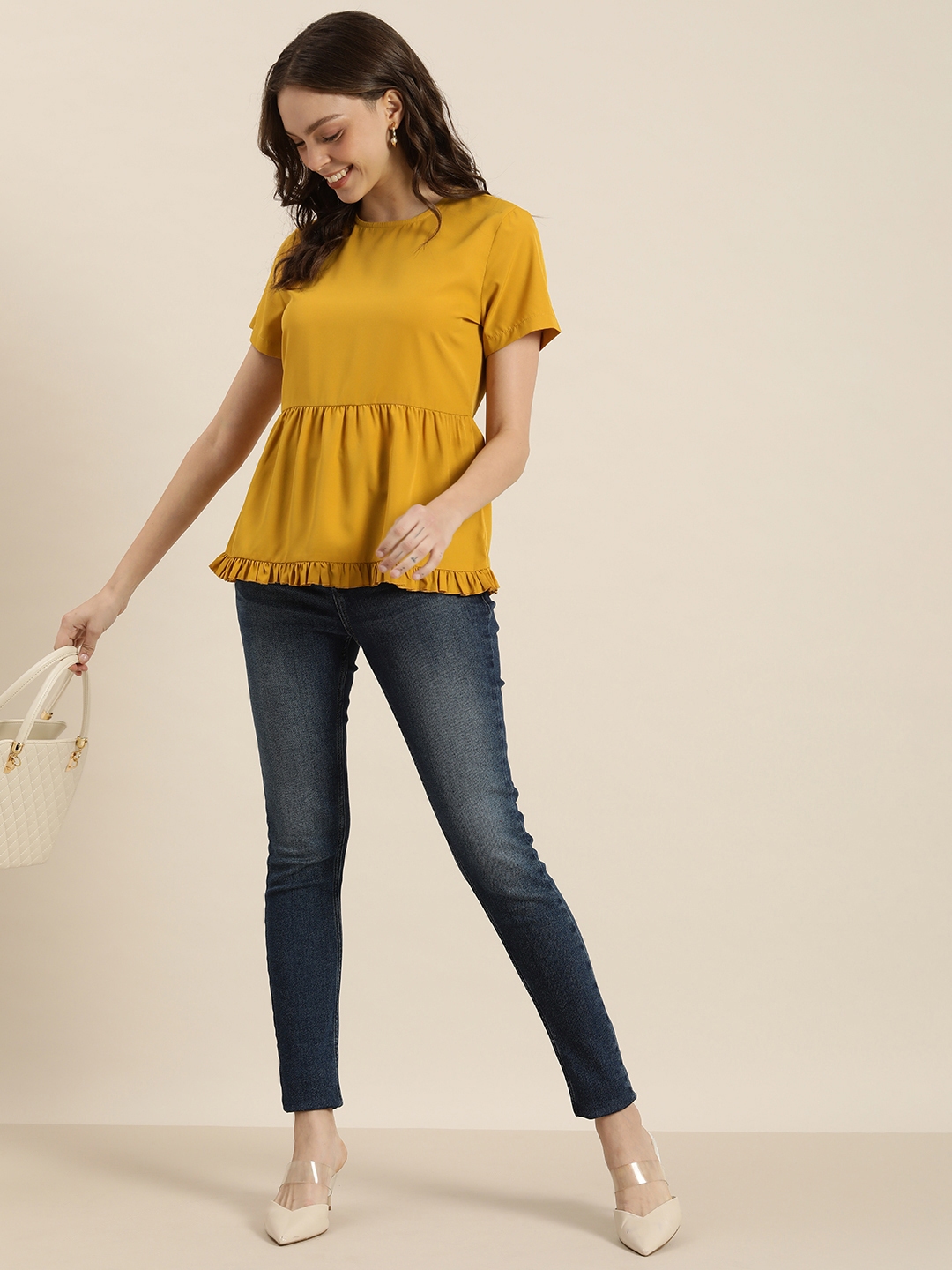 Mustard yellow peplum online top