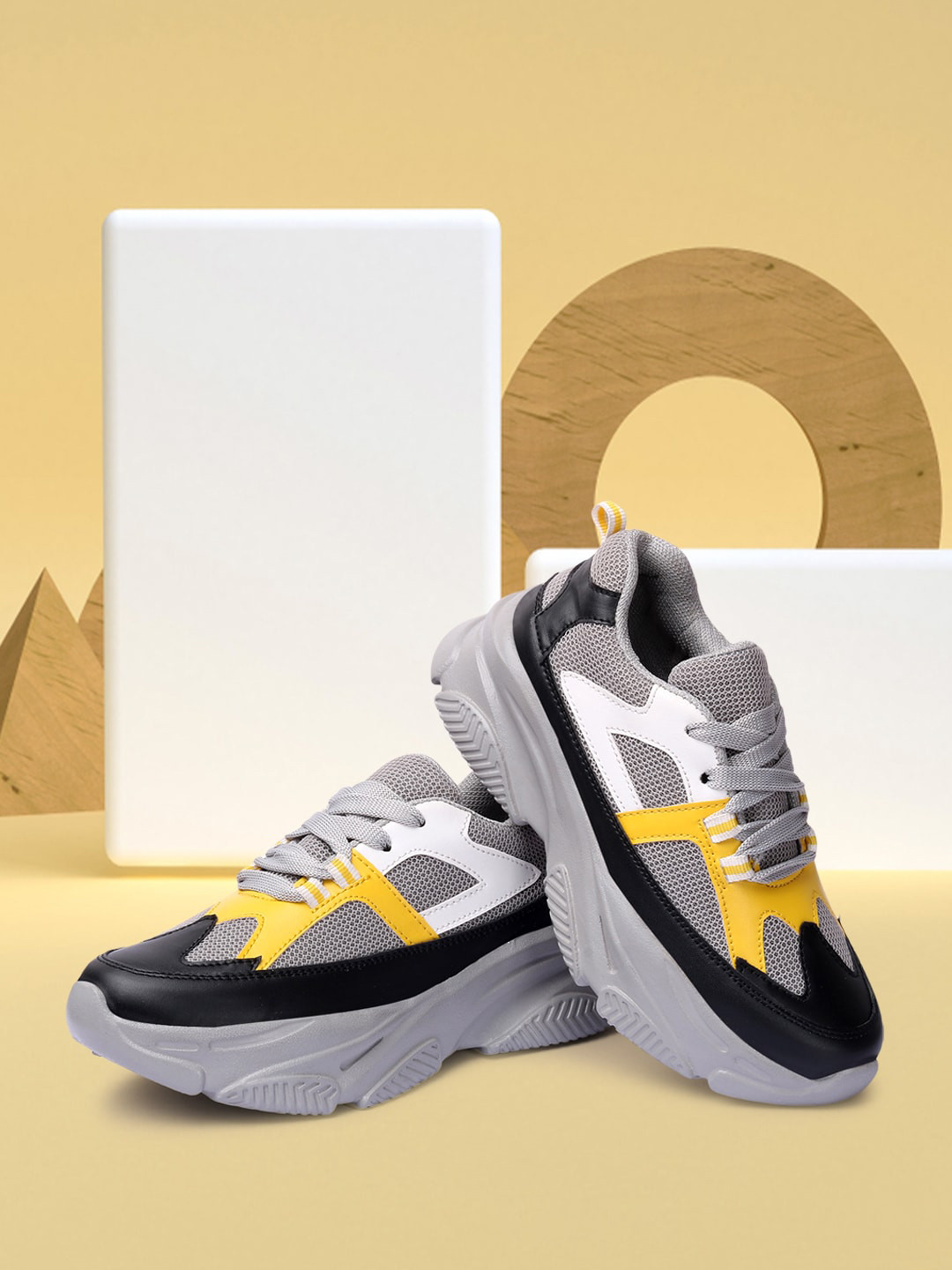 LA FASHUB Women's Grey Colourblocked Sneakers