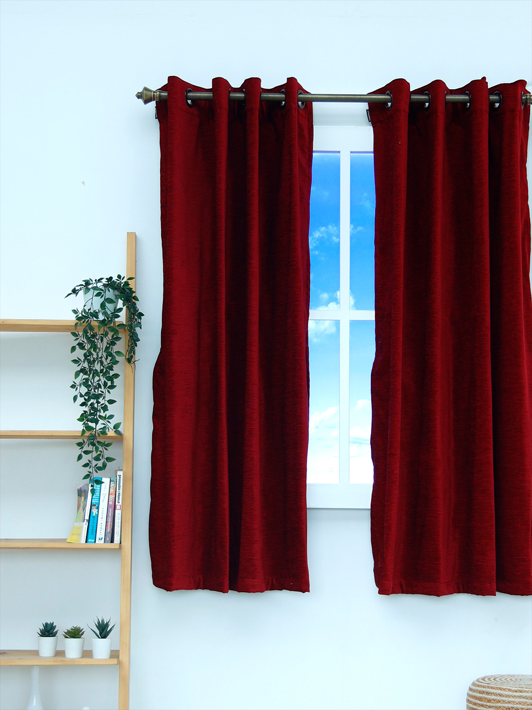 Ariana Maroon Solid Maroon Black Out Window Curtain